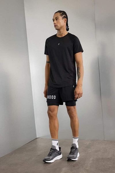 DeFacto DeFactoFit Μαύρο Slim Fit Αθλητικό κοντομάνικο μπλουζάκι με στάμπα με λαιμόκοψη