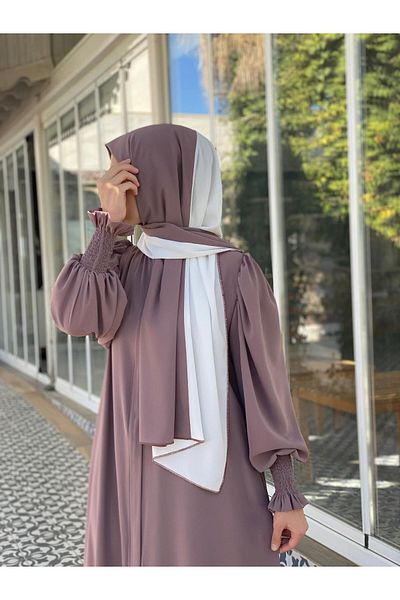 Bayram Giyim Medina Silk Shoulder Gathered Balloon Sleeve Ferace Dusty Rose