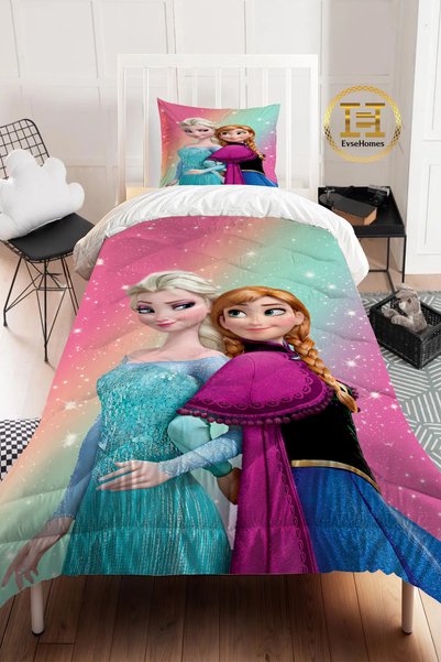 EVSEHOMES GÖKKUŞAĞI RENKLER ELSA ANNA YORGAN SETİ ( YORGAN - YASTIK KILIFI )