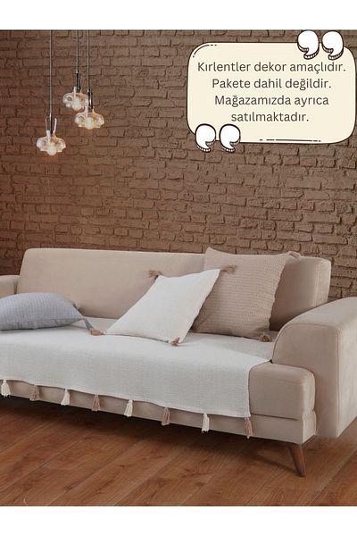 Lux Touch Калъф за диван Liva Ecru - 115 x 200 см Диван, Фотьойл с пискюли и шал