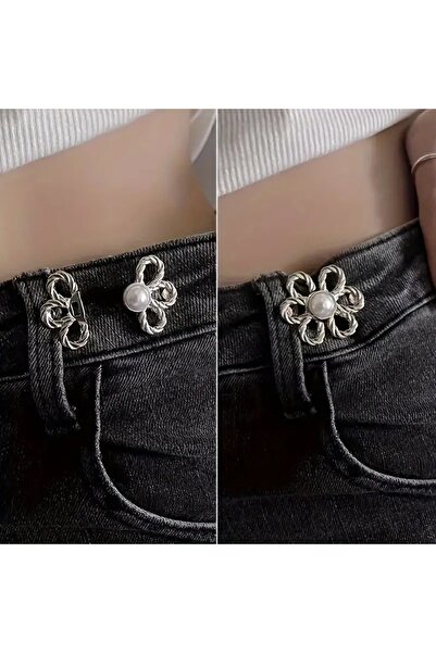gökstore Gümüş Çiçek Bel Daraltma Aparatı, Pantolon Etek Elbise Daraltıcı, Dikişsiz Yaka Kapatma Çıtçıtı