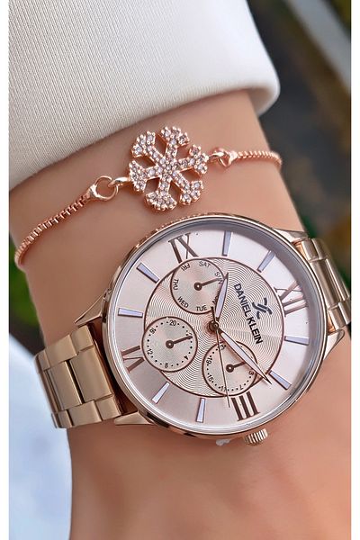 Daniel Klein Brand Rose Gold Color Large Case Women's Wrist Watch - Bracelet Gift