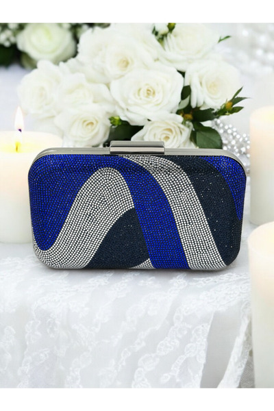 Generic Brand Navy Blue Silver Cobalt Crystal Stone Evening Dress Bag Special...