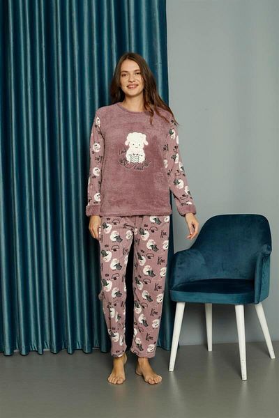 Mutlu City New Season Autumn/Winter Women's Welsoft Fleece Round Neck Lamb Patterned Thick Pajamas Set 30005