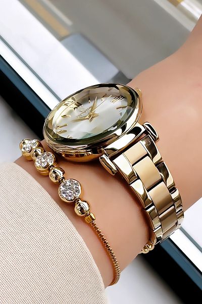 Homies Gold Color Waterproof Women's Wrist Watch - Steel Band & Bracelet Hmby2036C1