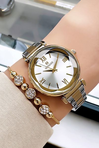 Homies Waterproof Gold Silver Color Women's Wrist Watch - Steel Band & Bracelet Hmby2036C2