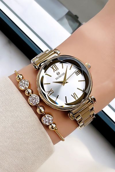Homies Gold Color Waterproof Women's Wrist Watch - Steel Band & Bracelet Hmby2036C1