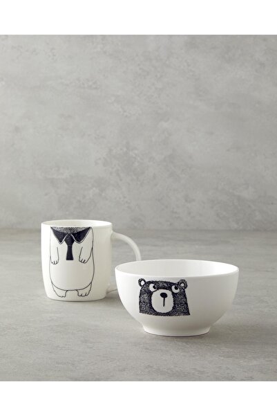 English Home Mingles Teddy New Bone China Kaseli Kupa 360 ml-13 cm Siyah - Beyaz