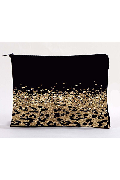 Boom town leopar Siyah Makyaj Çantası Kalemlik Kutusu Ham Bez Çanta