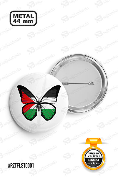 Genel Markalar Türk Bayraklı Filistin Kelebek İğneli Rozet 44mm