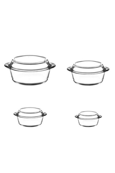 Paşabahçe Set of 4 Round Pyrex Pots - Large Size Within 3150Cc
