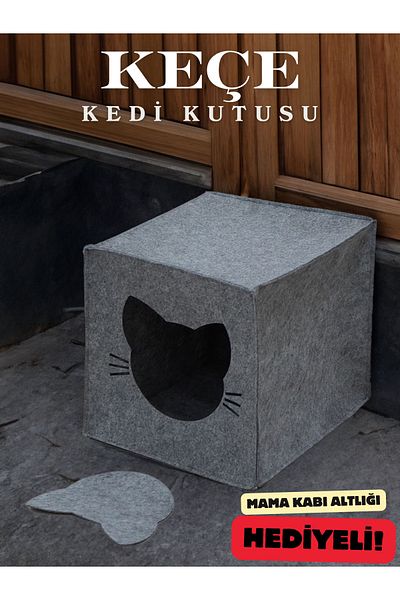 YUNUSOĞLU HOME Gray Felt Cat Nest - Decorative Food Bowl and Organizer