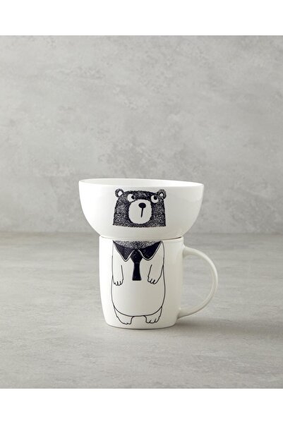 English Home Mingles Teddy New Bone China Kaseli Kupa 360 ml-13 cm Siyah - Beyaz