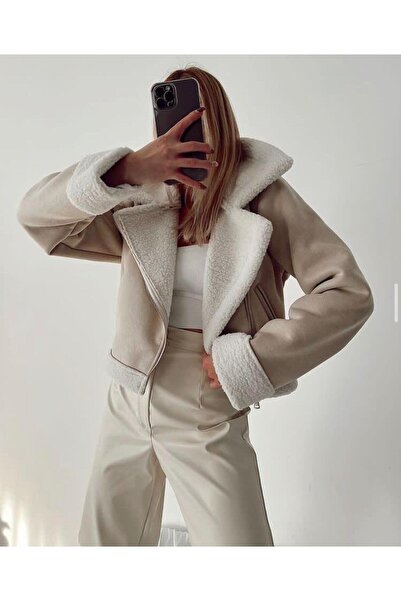 La Querta Vintage Furry Short Crop Δερμάτινο Παλτό Suede Coat Jacket Trench Coat παλτό