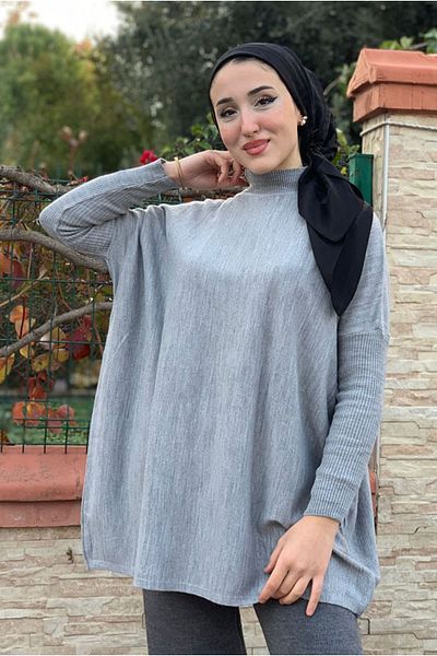 Moda Rosa 25K4047 - Grey - Fishing Neck Knitting Sweater