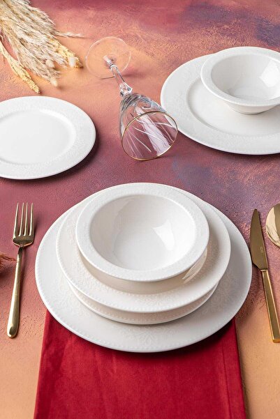 ACAR 5618 Enola Krem Porselen 24 Parça Yemek Takımı