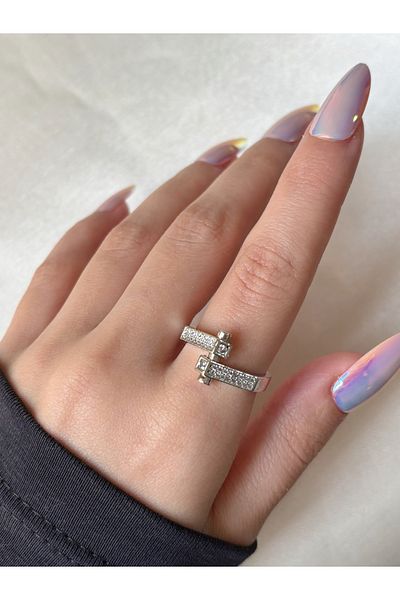 Eylülün Takısı Women's Silver Color Double Layer Design Ring
