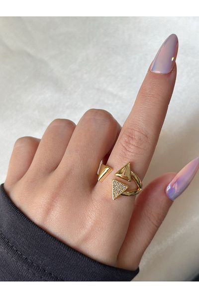 Eylülün Takısı Women's Gold Color Stone Triangle Ring