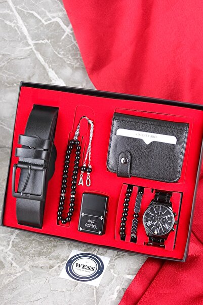 wesscollection Erkek Kol Saati Çakmak Kemer Cüzdan Tesbih ve Bileklik Seti