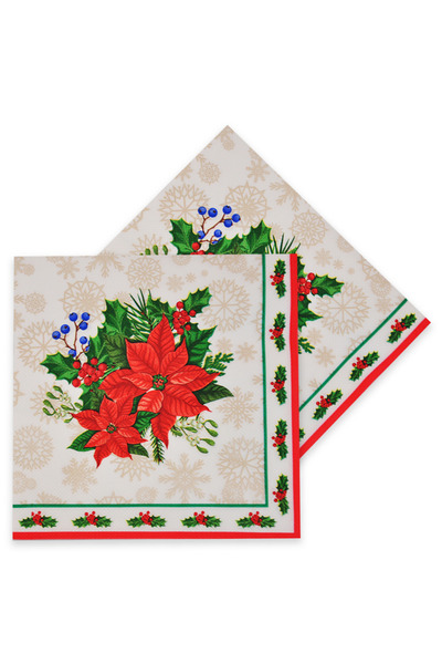 Party Country Christmas Napkin Flower Motif 33X33 16Pcs