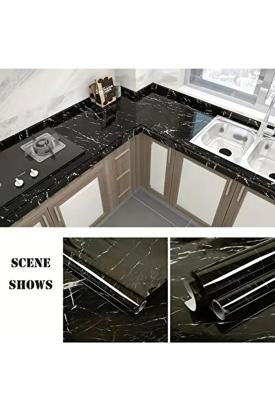 ANI OFİS KIRTASİYE A K لفة ورق اتصال رخامية سوداء ذاتية اللصق - أشكال وخطوط، ...