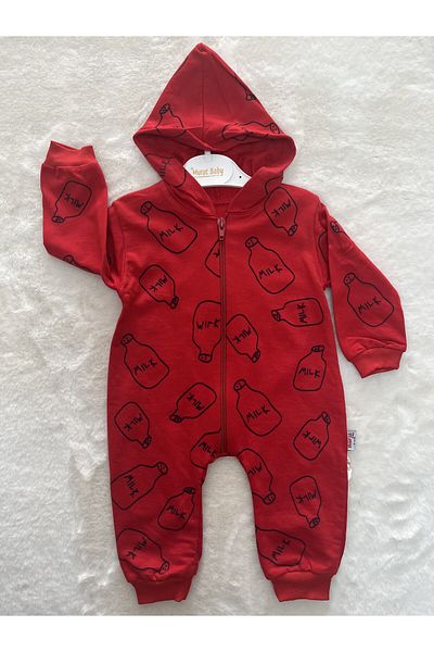 Murat Baby Hooded Milk Printed Jumpsuit