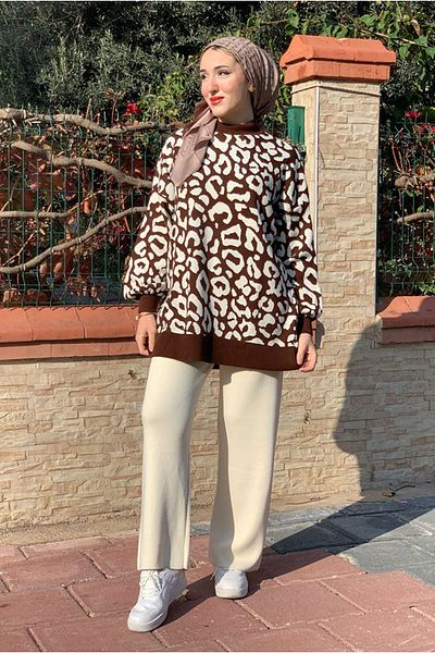 Moda Rosa 25K4416 - Coffee - Patterned Knit Sweater