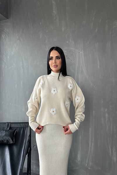 kamacibutik Rochie cu imprimeu floral din tricotaje duble cu gât