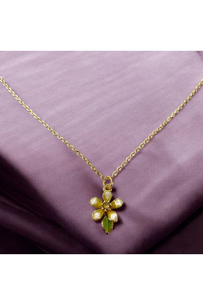 SAYILI COLLECTION Green Leaf Lotus Flower Necklace Non Tarnish Women's Necklace
