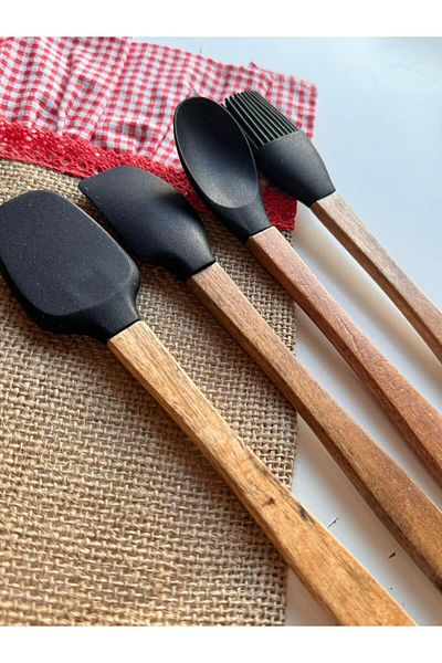 şirin eşyalarım Acacia Handle Mini Spatula Set of 4 / Black