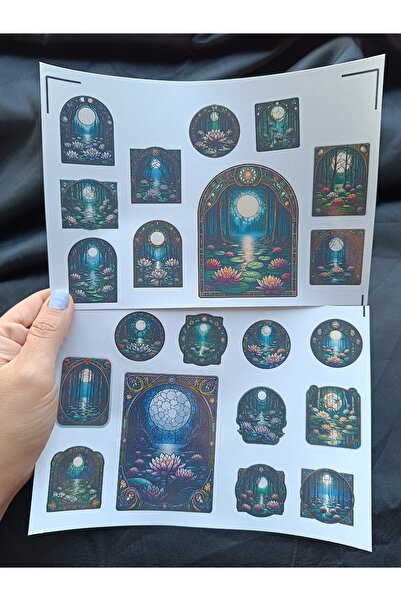 Pink Swan Craft Set de autocolante vintage cu nuferi și lună - Bullet Journal...