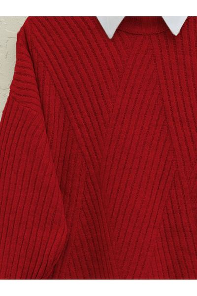 Modamorfo Red Diamond Patterned Running Knitwear Tunic