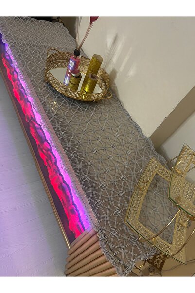 Tekstilsa طقم صالة عداء جديد فاخر - 5 قطع مفرش طاولة رمادي 2025