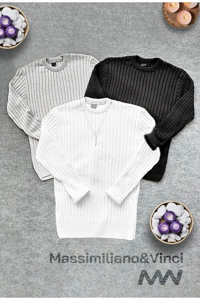 mayastyle Мъжки комплект от 3 плетени пуловера, черен, бял, сив