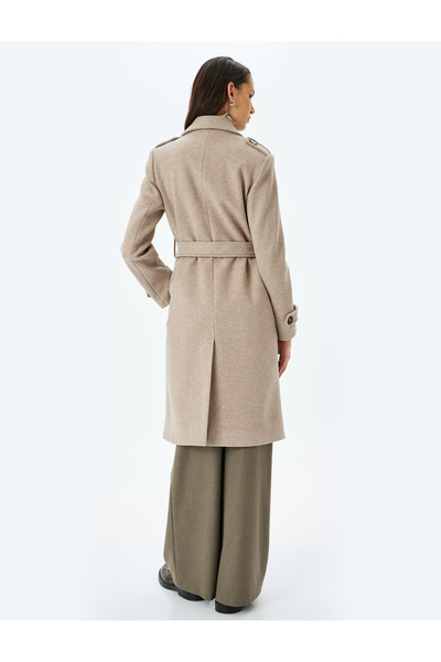 Koton Ζώνη Λεπτομερές παλτό με διπλό γιακά μακρύ κασμίρ