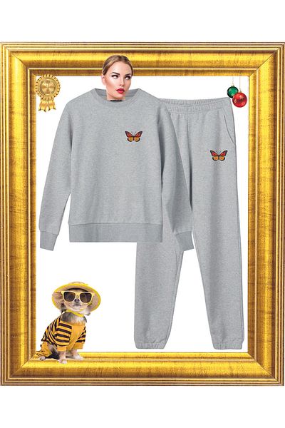 HOFFNUNG Cute Cat Full Pants - Crew Neck Bottom Top Tracksuit Set