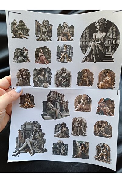 Pink Swan Craft Set de autocolante pentru femei așezate în fața clădirii de e...