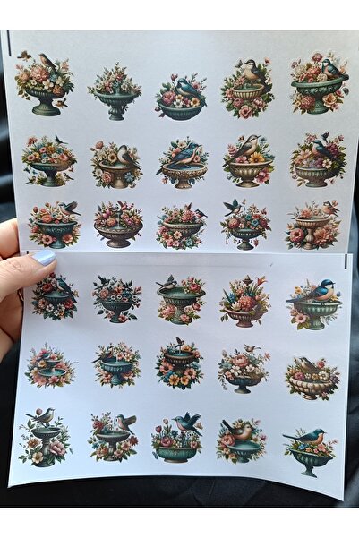 Pink Swan Craft Set de autocolante vintage cu flori pentru băi de păsări, jur...