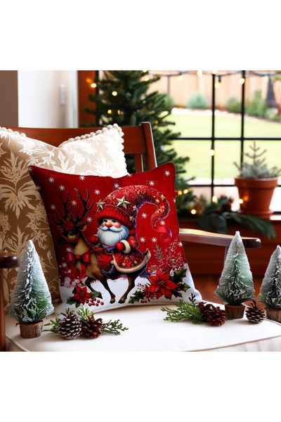 Hayal Dekoratif Újévi témájú piros háttér törpe mintás készlet 6 db digitális nyomtatott ajándék párnahuzatból