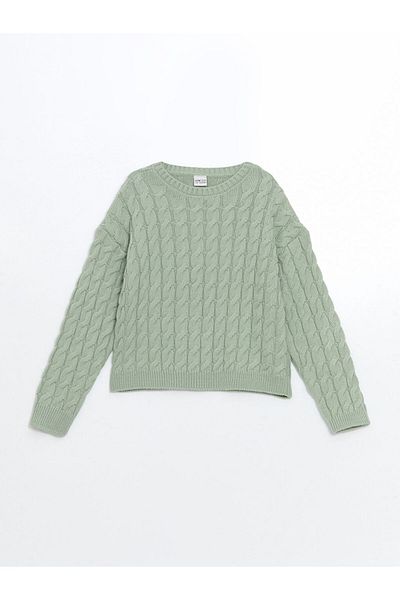LC Waikiki Lcw Eco Green Crew Neck Girl's Knitwear Sweater