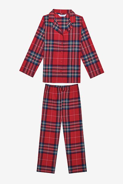Penti Unisex Kids - Red Cotton Plaid Shirt & Pajama Set