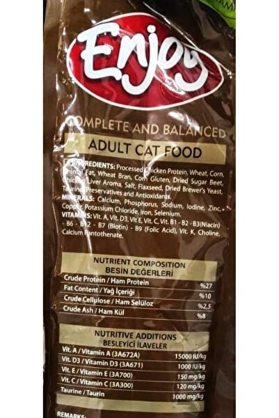Enjoy Kuru Kedi Maması, Tavuklu, Yetişkin, 15 Kg Kahverengi