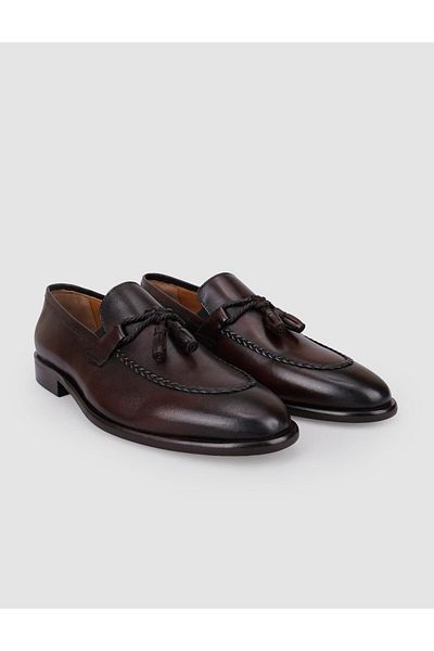 Cabani 100% Genuine Leather Brown Bow Detailed Men's Classic Shoes