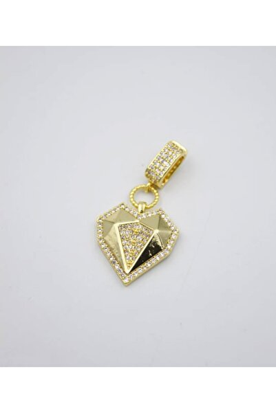 Zehra Aksesuar Zirkon taşlı köşeli kalp model gold renkli çelik ajda charmı