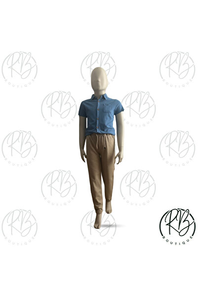 RBoutique Kız Çocuk Beli Lastikli Bilek Detaylı Krem Rengi Pantolon