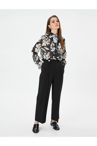 Koton Floral σιφόν μπλούζα με ψηλό λαιμό μακρυμάνικο