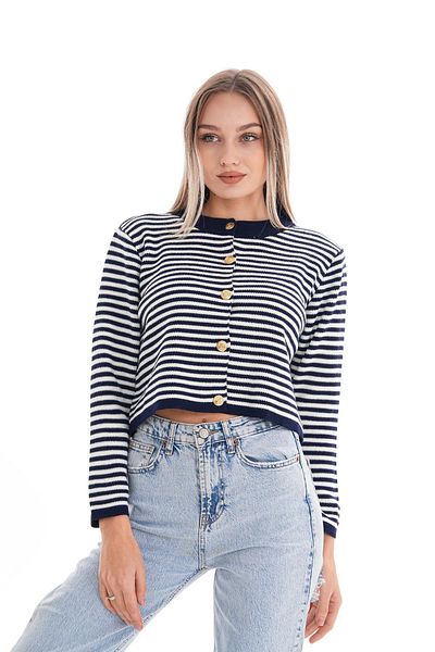 ŞİMAL Women's Thin Striped Metal Button Detailed Short Cardigan 245395   -