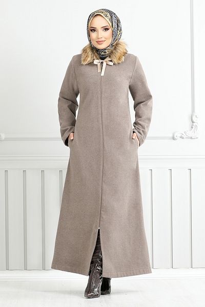 ModaMerve Front Zip Fur Coat 2060Bgs895-M Vision