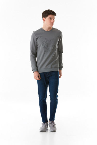 Fulla Moda Kabartma Desenli Bisiklet Yaka Sweatshirt