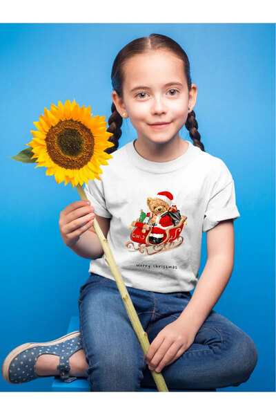 WİDİ تي شيرت أبيض مطبوع عليه دمية دب السنة الجديدة وعيد الميلاد المجيد سانتا ...